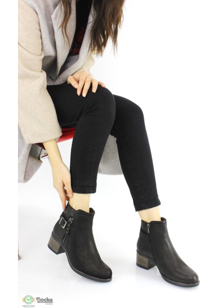 Kadın Hakiki Deri Günlük Kısa Kalın Topuklu Bot D21KB-4710-B indirimleri