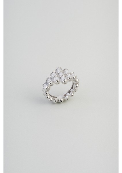 Baget Işıltısı 18 Ayar Beyaz Alltın Kaplama Gümüş Tasarım Yüzük