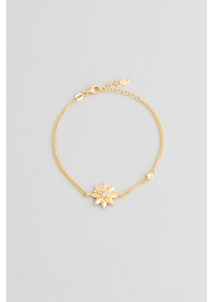 Kardelen 18 Ayar Beyaz Altın Kaplama 19 cm Gümüş Minimal Bileklik