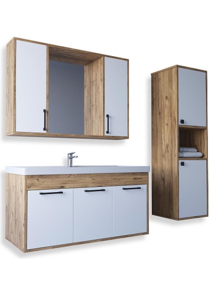 Lizbon 100 cm Mdf Banyo Dolabı Seti ve Boy Dolabı