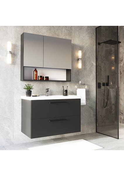 Batum 80 Cm Antrasit MDF Banyo Dolabı Seti