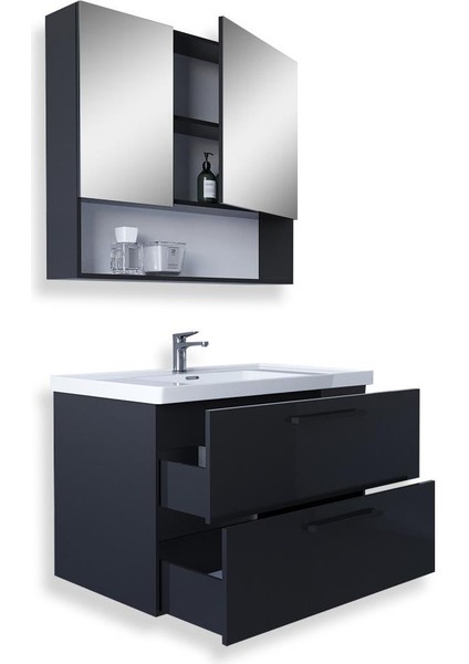 Batum 80 Cm Antrasit MDF Banyo Dolabı Seti