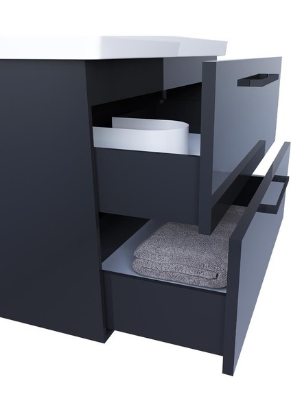 Batum 80 Cm Antrasit MDF Banyo Dolabı Seti