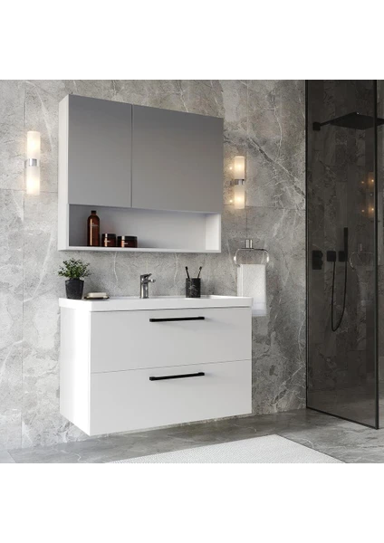 Teta Home Batum 80 Cm Beyaz Mdf Banyo Dolabı Seti