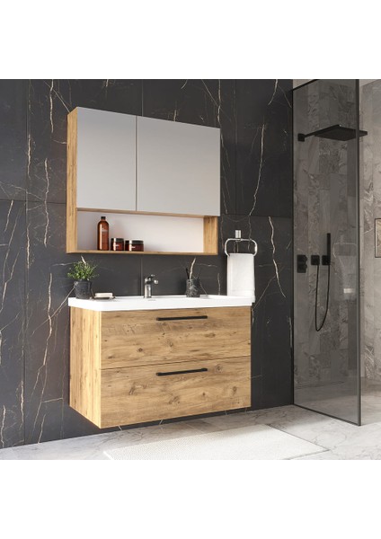 Batum 80 Cm Beyaz Mdf Banyo Dolabı Seti Çekmeceli