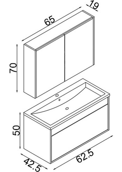 Teta Home Mersin 65 Cm Mdf Banyo Dolabı Seti