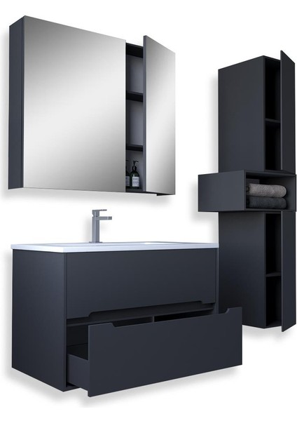 Madrid 80 cm Mdf Banyo Dolabı Seti ve Boy Dolabı