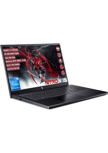 Nitro V 15 ANV15-51 Intel Core I7 13620H 24 GB 512 GB SSD Rtx 4050 6 GB Freedos 15.6" Fhd IPS Taşınabilir Bilgisayar NH.QNBEY.005+245