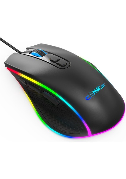 Nova V1 12800 Dpi Wide RGB Özel ABS Doku & Claw's Reflex Örgü Kablolu Ekstra Fire Butonlu Gaming Mouse - Siyah