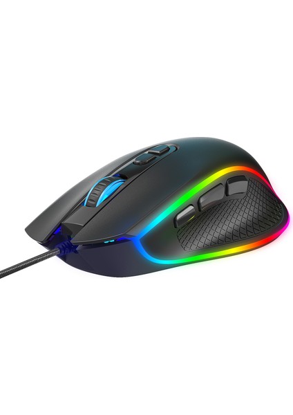 Nova V1 12800 Dpi Wide RGB Özel ABS Doku & Claw's Reflex Örgü Kablolu Ekstra Fire Butonlu Gaming Mouse - Siyah