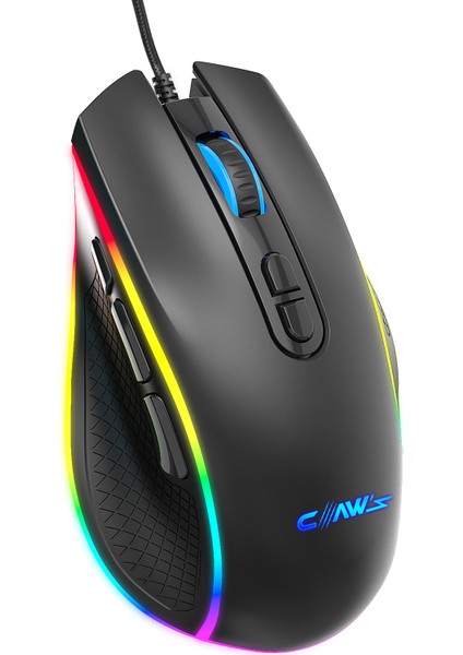 Nova V1 12800 Dpi Wide RGB Özel ABS Doku & Claw's Reflex Örgü Kablolu Ekstra Fire Butonlu Gaming Mouse - Siyah