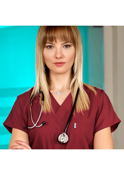 Bordo Doktor Hemşire Forması Medikal Forma Cerrahi Takım Ince Kumaş