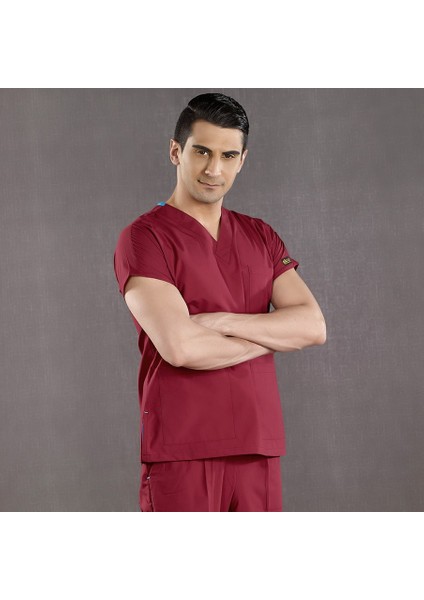 Bordo Doktor Hemşire Forması Medikal Forma Cerrahi Takım Ince Kumaş
