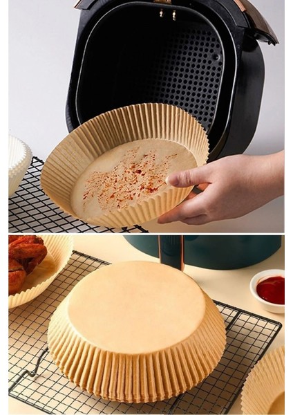 100 Adet Air Fryer Pişirme Kağıdı Tek Kullanımlık Hava Fritöz Yuvarlak Tabak Model