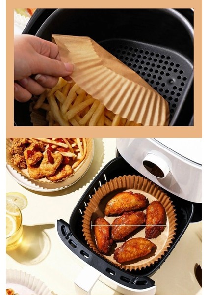 100 Adet Air Fryer Pişirme Kağıdı Tek Kullanımlık Hava Fritöz Yuvarlak Tabak Model