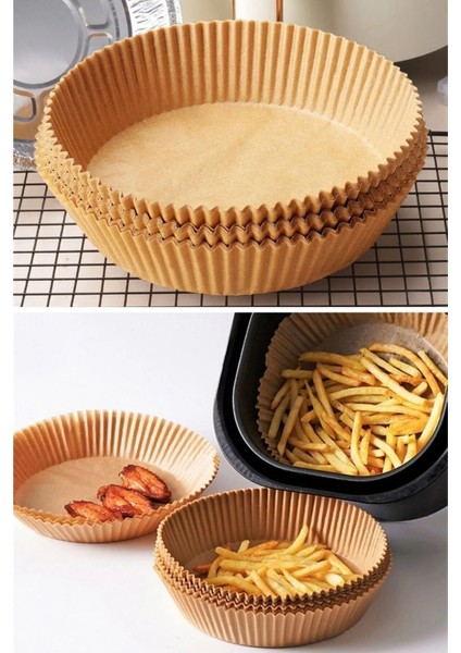 100 Adet Air Fryer Pişirme Kağıdı Tek Kullanımlık Hava Fritöz Yuvarlak Tabak Model