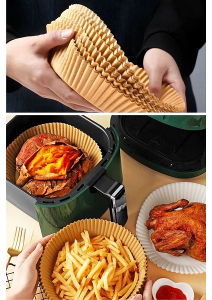 100 Adet Air Fryer Pişirme Kağıdı Tek Kullanımlık Hava Fritöz Yuvarlak Tabak Model