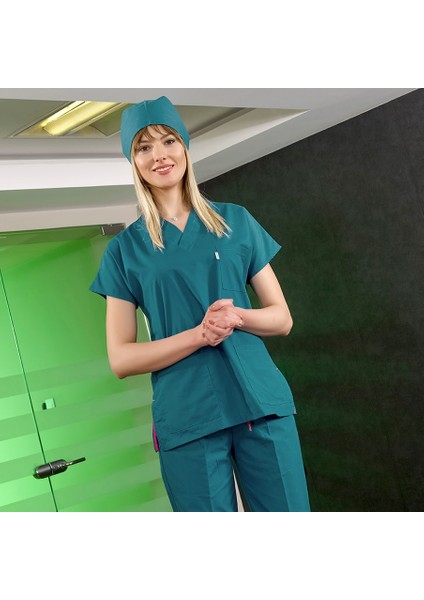 Dr Greys Terikoton Açık Petrol Yeşili Doktor Hemşire Forması Cerrahi Takım Ince Kumaş (ALT ÜST)