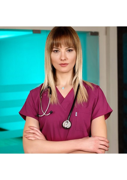 Vişne Doktor Hemşire Forması Medikal Forma Cerrahi Takım Ince Kumaş