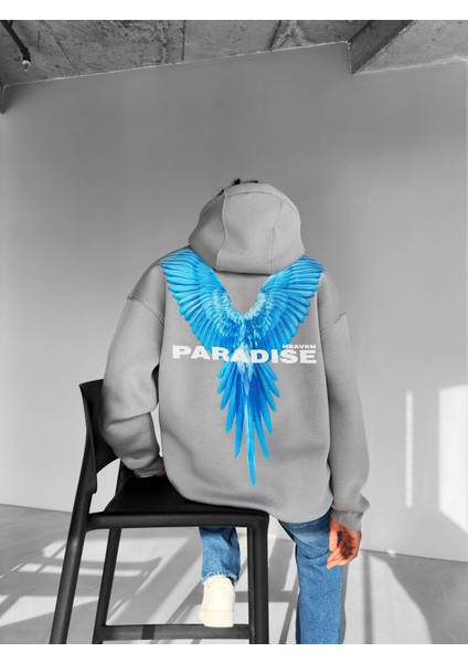 Oversize Paradise Baskılı Hoodie Gri