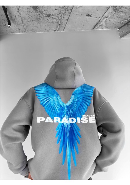 Oversize Paradise Baskılı Hoodie Gri