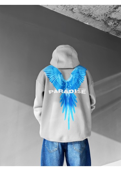 Oversize Paradise Baskılı Hoodie Gri