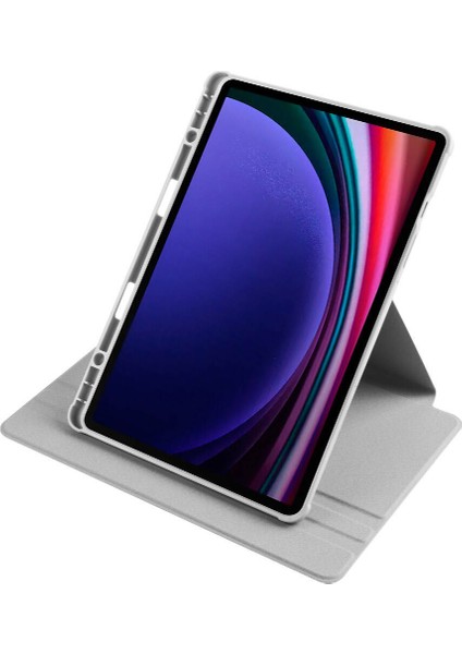 Galaxy Tab S9 Kılıf Termik Kalem Bölmeli Dönebilen Standlı Pu Deri Kılıf Gri