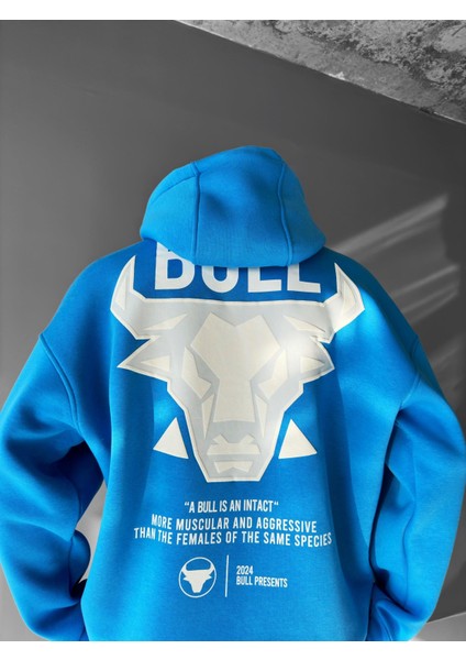 Abluka Online Oversize Bull Baskılı Hoodie Mavi