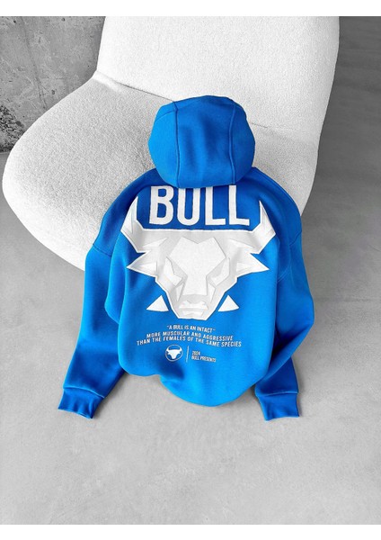 Abluka Online Oversize Bull Baskılı Hoodie Mavi