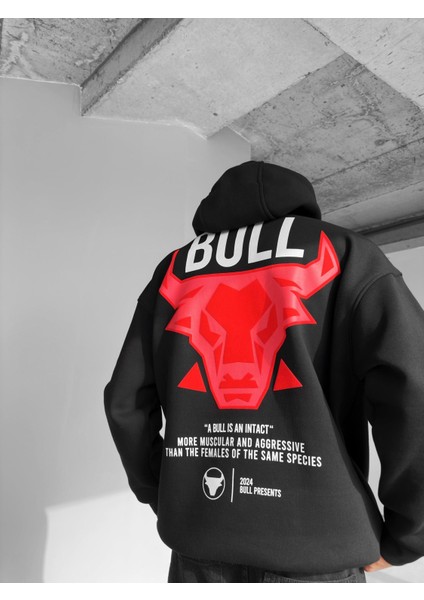 Abluka Online Oversize Bull Baskılı Hoodie Siyah