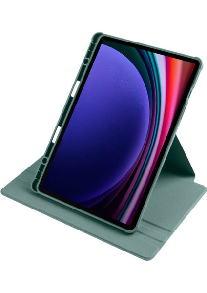 Galaxy Tab S9 Kılıf Termik Kalem Bölmeli Dönebilen Standlı Pu Deri Kılıf Koyu Yeşil