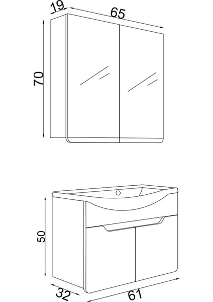 Meksika 65CM Mdf Banyo Dolabı Seti