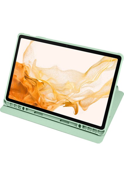 Galaxy Tab S9 Plus Kılıf Termik Kalem Bölmeli Dönebilen Standlı Pu Deri Kılıf Açık Yeşil modelleri