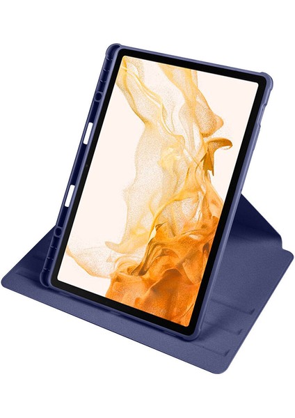 Galaxy Tab S9 Plus Kılıf Termik Kalem Bölmeli Dönebilen Standlı Pu Deri Kılıf Lacivert