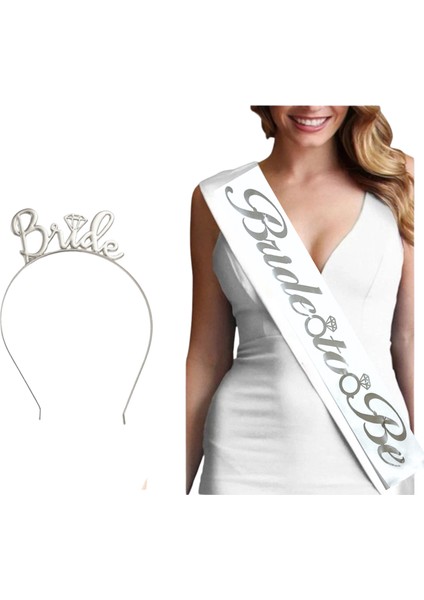 Bride To Be Metal Taç ve Kuşak Seti & Bekarlığa Veda Partisi & Beyaz Gümüş Kuşak Gümüş Taç modelleri