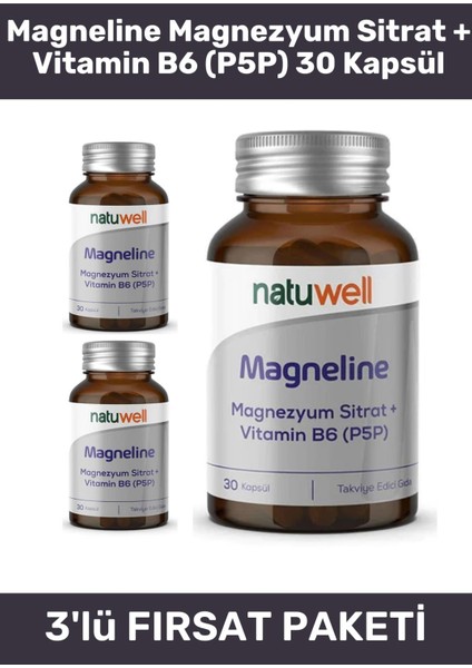 Magneline Magnezyum Sitrat + Vitamin B6 (P5P) 30 Kapsül - 3 Adet