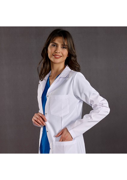 Kadın Klasik Yaka Doktor Önlüğü Hemşire Eczacı Öğretmen Labaratuvar Alpaka Kumaş