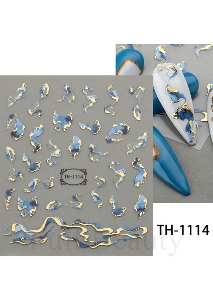 3D Altın Dalga Çizgi Tırnak Etiket Mermer Mavi Geometri Soyut Çiçekler Nail Art Kaydırıcılar Çıkartmaları Folyo Manikür Süslemeleri Chth (Yurt Dışından) fiyatları