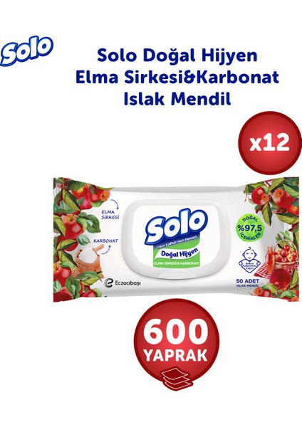 Doğal Hijyen Elma Sirkesi & Karbonat Islak Mendil 12'li 600 Yaprak