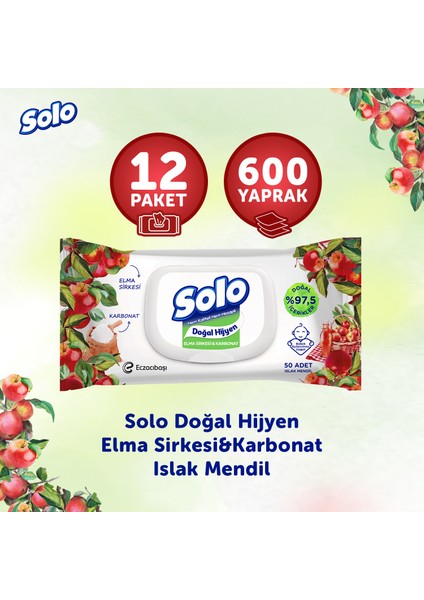 Doğal Hijyen Elma Sirkesi & Karbonat Islak Mendil 12'li 600 Yaprak