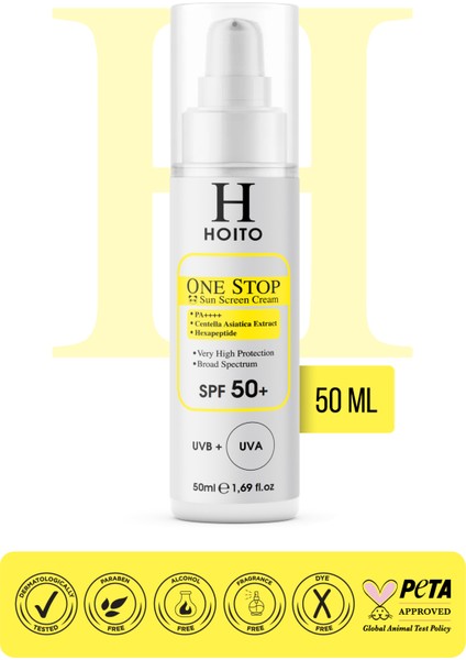 Hızlı Emilen Yapışkanlık Hissi Bırakmayan Güneş Koruyucu SPF50+/PA++++50ML-ONE Stop Sun Screen Cream