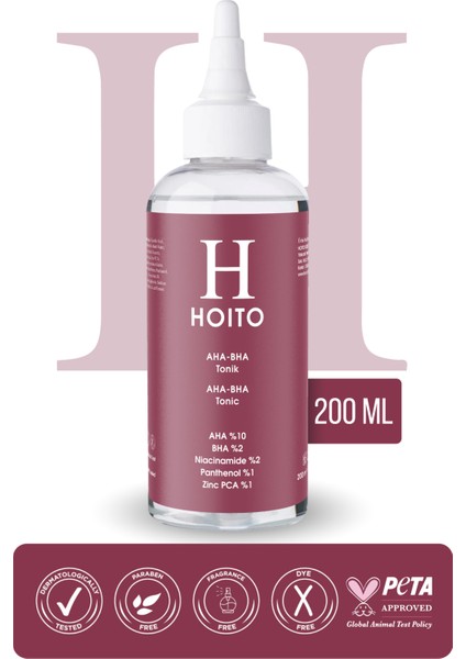 Aha Bha Tonik 200ML - Aha %10 Bha %2 Niacinamide %2 Panthenol %1 Zinc Pca %1