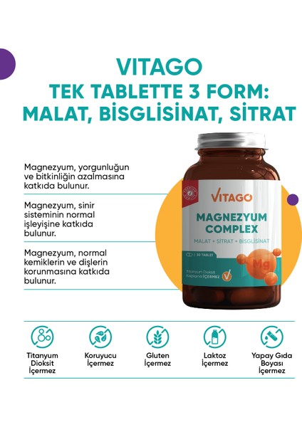 Premium Magnezyum Complex Içeren Tablet Takviye Edici Gıda 30'lu modelleri