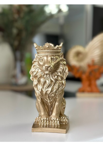 Gold Taçlı Aslan Heykel Biblo Ev Dekorasyon