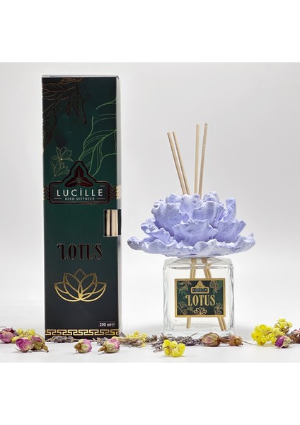 Lotus Koku Veren Lotus Çiçekli 200 ml Çubuklu Oda Kokusu Özel Şişe ve Kalıcı Esans