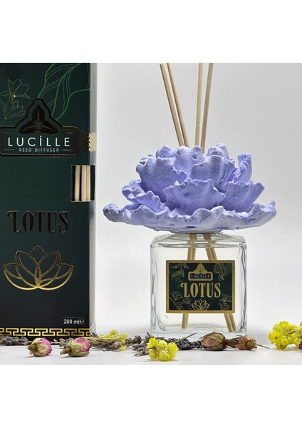 Lotus Koku Veren Lotus Çiçekli 200 ml Çubuklu Oda Kokusu Özel Şişe ve Kalıcı Esans