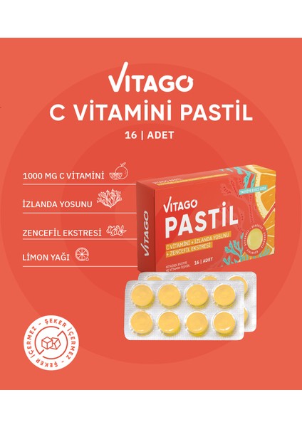 Pastil Vitamin C, İzlanda Yosunu ve Zencefil Ekstresi İçeren 16'lı Takviye Edici Gıda