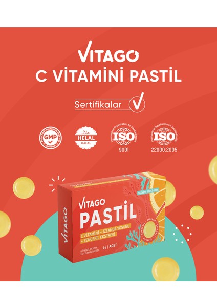 Pastil Vitamin C, İzlanda Yosunu ve Zencefil Ekstresi İçeren 16'lı Takviye Edici Gıda fiyatları
