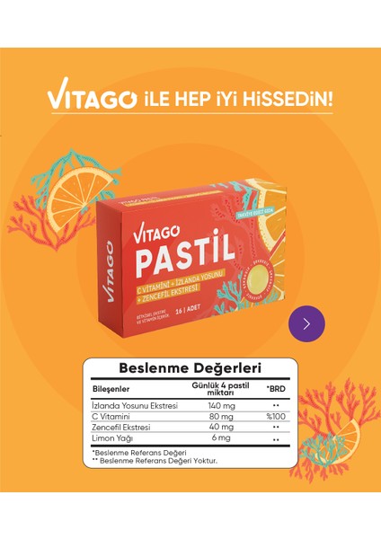 Pastil Vitamin C, İzlanda Yosunu ve Zencefil Ekstresi İçeren 16'lı Takviye Edici Gıda fırsatları
