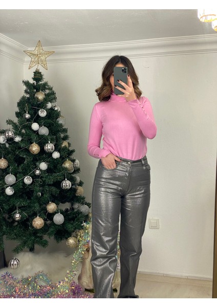 Parlak Straight Pantolon